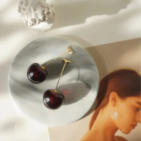 “Cherry Picking Season" Dangle Gold Cute Earrings - Picture 4 of 6